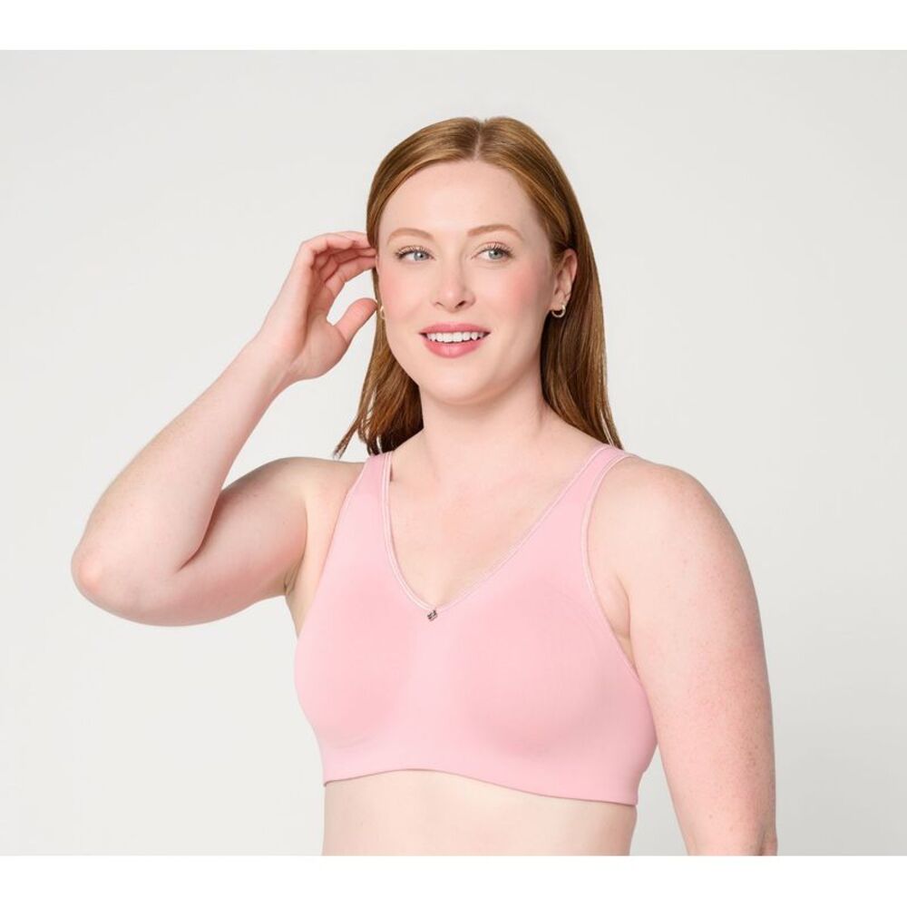 Breezies Women's Bra Sz L Smooth Curves Wirefree Comfort Pink
